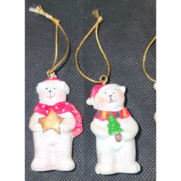 Set Of 6 Bear Mini Christmas Tree Ornaments With Gold Hanging Strings - Picture 4 of 8